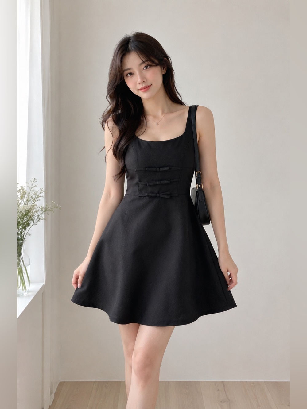 fab’rik Black Bow Front Mini Dress Fit & Flare Party Dress Small‎ Wedding Luxe